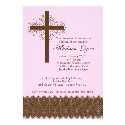 Girl Elegant Lace  Baptism | Christening Cross Invitations