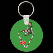 Girl Elf Candy Canes Christmas Holiday Keychain