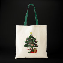 Girl Elf Christmas Tree Holiday Tote Bag