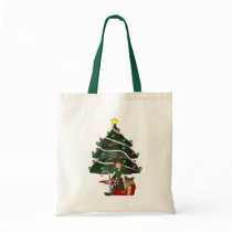Girl Elf Christmas Tree Holiday Tote Bag