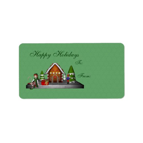 Girl Elf Gingerbread House Holiday Gift Tag label