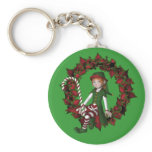 Girl Elf On Wreath Christmas Holiday Keychain