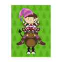 Girl Elf & Reindeer Postcard