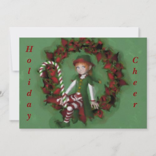 Girl Elf Wreath Christmas Holiday Invitation invitation