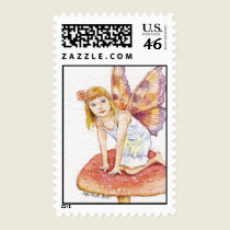 Girl Fairy On Mushroom Stamp