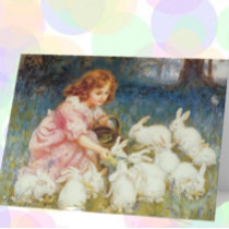Girl feeding Rabbits Card