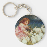 Girl feeding Rabbits Key Chain
