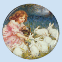 Girl feeding Rabbits Fridge Magnet