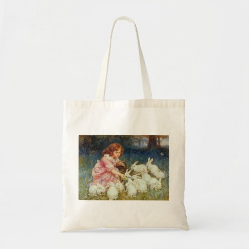 Girl feeding Rabbits Tote Bag