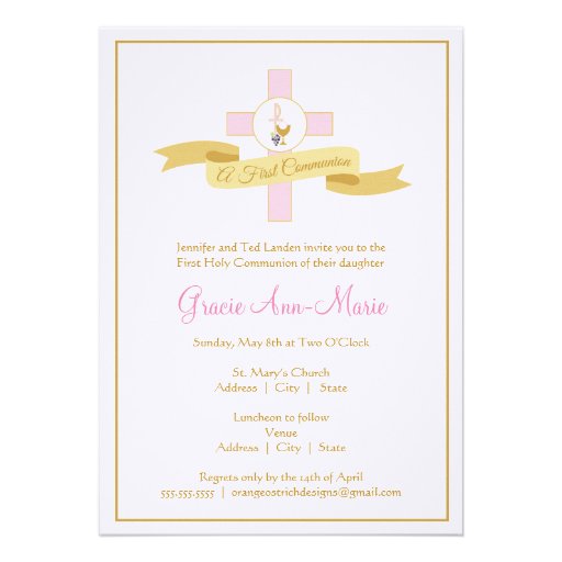 Girl First Communion Invitation - Pink