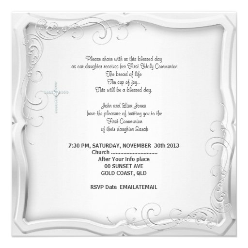 Girl First Holy Communion Pink Silver Cross Invitations