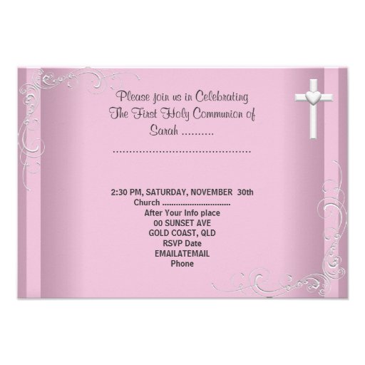 Girl First Holy Communion pink White Silver Invitations
