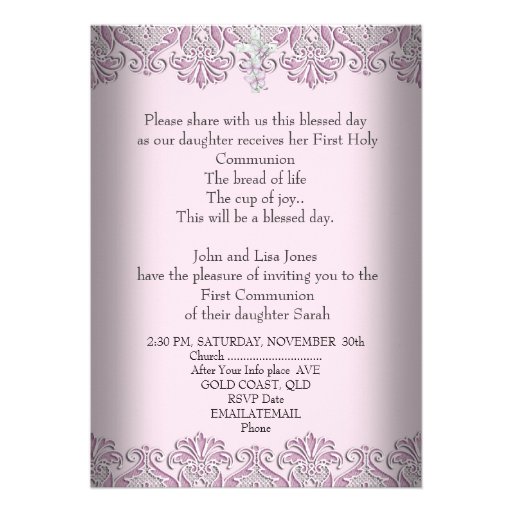 Girl First Holy Communion Pretty Pink Photo Personalized Announcements