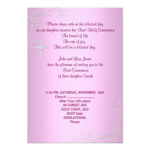 Girl First Holy Communion Pretty Pink Photo Personalized Invite