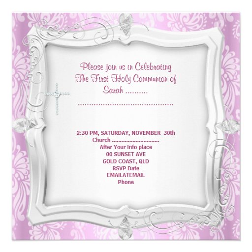 Girl First Holy Communion Pretty Pink Photo Personalized Announcements