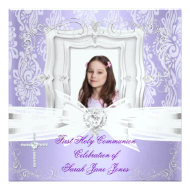 Girl First Holy Communion Pretty Purple Photo Invitations