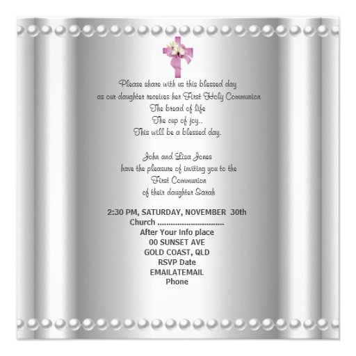 Girl First Holy Communion Silver Lace Pink Pearl Announcement