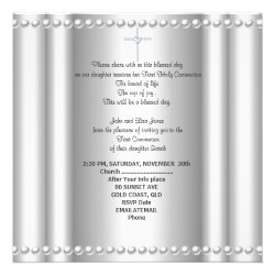Girl First Holy Communion Silver Lace Pink Pearl Custom Invites