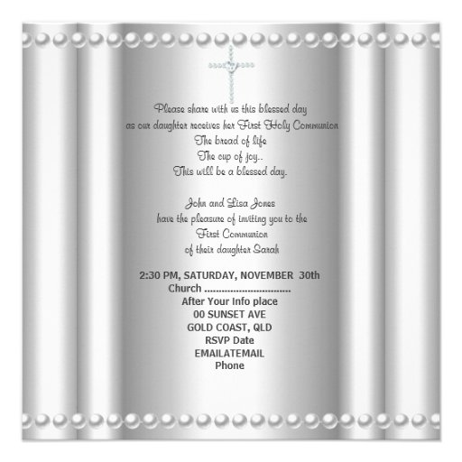Girl First Holy Communion Silver Lace Pink Pearl Custom Invites