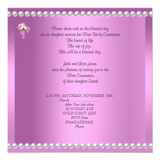 Girl First Holy Communion White Lace Pink Pearl Announcement