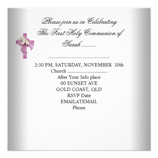 Girl First Holy Communion White Pink Announcements