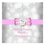 Girl First Holy Communion White Pink Invites