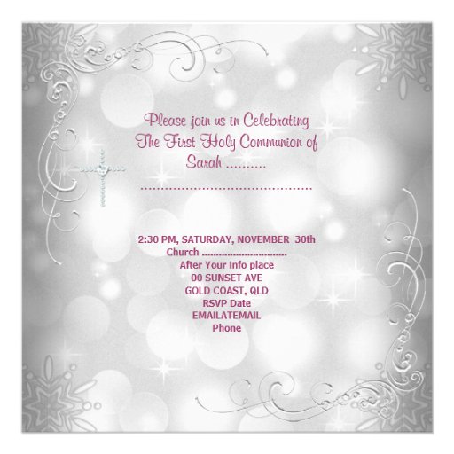 Girl First Holy Communion White Pink Invites