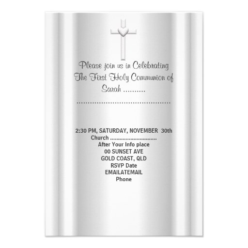 Girl First Holy Communion White Silver Invitation