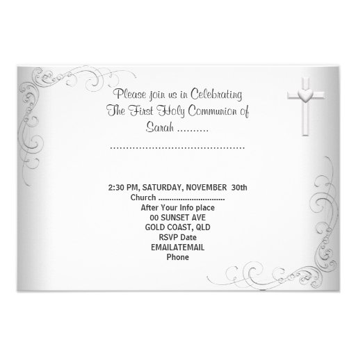 Girl First Holy Communion White Silver Announcements