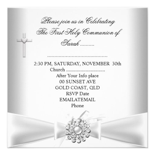 Girl First Holy Communion White Silver Invite