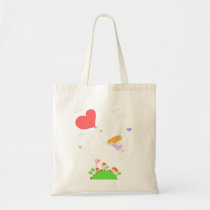 girl flying bags