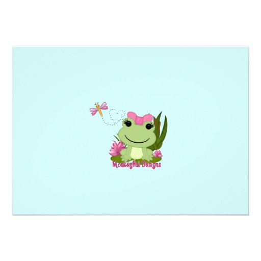 Girl FROG birthday invitation pink pond turtle
