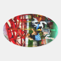 Girl Getting on Merry-Go-Round Oval Sticker