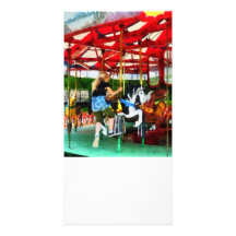 Girl Getting on Merry-Go-Round Personalized Photo Card