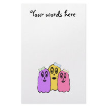 Girl ghosts in violet yellow and pink stationery design