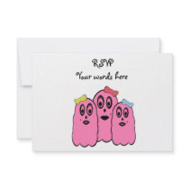 Girl ghosts with bows in pink personalized announcements