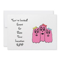 Girl ghosts with bows in pink invite