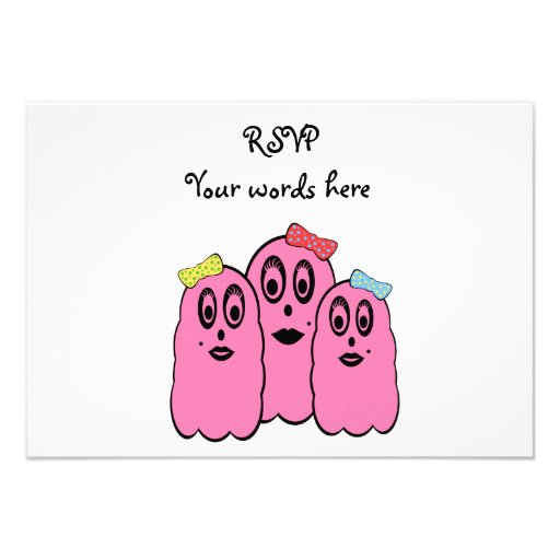 Girl ghosts with bows in pink personalized announcements