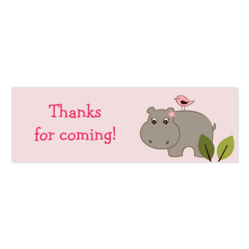 Girl Hippo Birthday baby Shower Favor Gift Tags Business Card Template