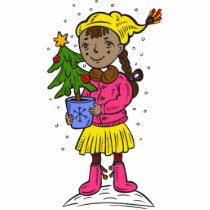 Girl Holding Christmas Tree