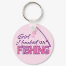 round_keychain - Girl Hooked on Fishing