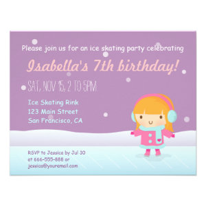 Girl Ice Skating Birthday Party Invitations