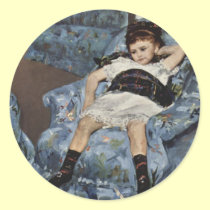 Girl in A Blue Chair, Mary Cassatt stickers by vintagegiftmall Girl in A Blue Chair, Mary Cassatt stickers
