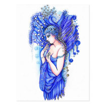 artsprojekt, drawing, fairy, woman, watercolor, magic, inspiring, blue, femme, girl, fantasy, Postkort med brugerdefineret grafisk design