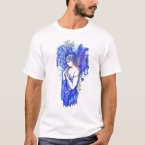 artsprojekt, drawing, fairy, woman, watercolor, magic, inspiring, blue, femme, girl, fantasy, T-shirt/trøje med brugerdefineret grafisk design