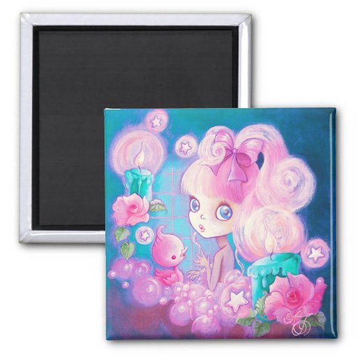 Girl In Bubblebath With Candles And Roses 2 Inch Square Magnet Zazzle