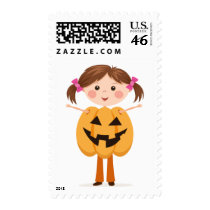 Girl in Jack o lantern costume Halloween postage