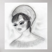 Girl in Pillbox Hat Print