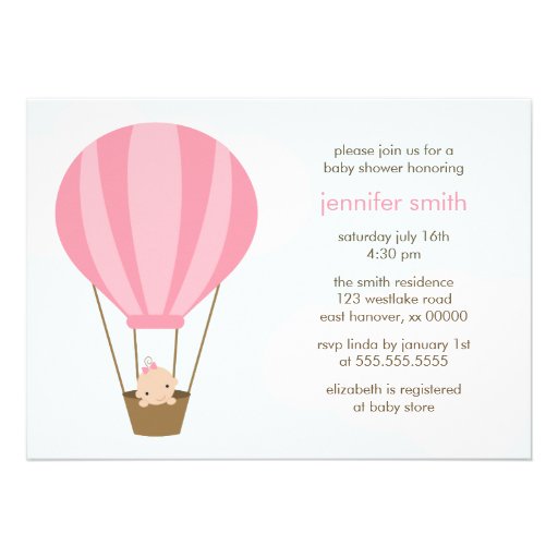 Girl in Pink Balloon Baby Shower Invite