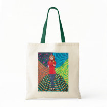 Girl In Red Hugging Herself Tote Bag